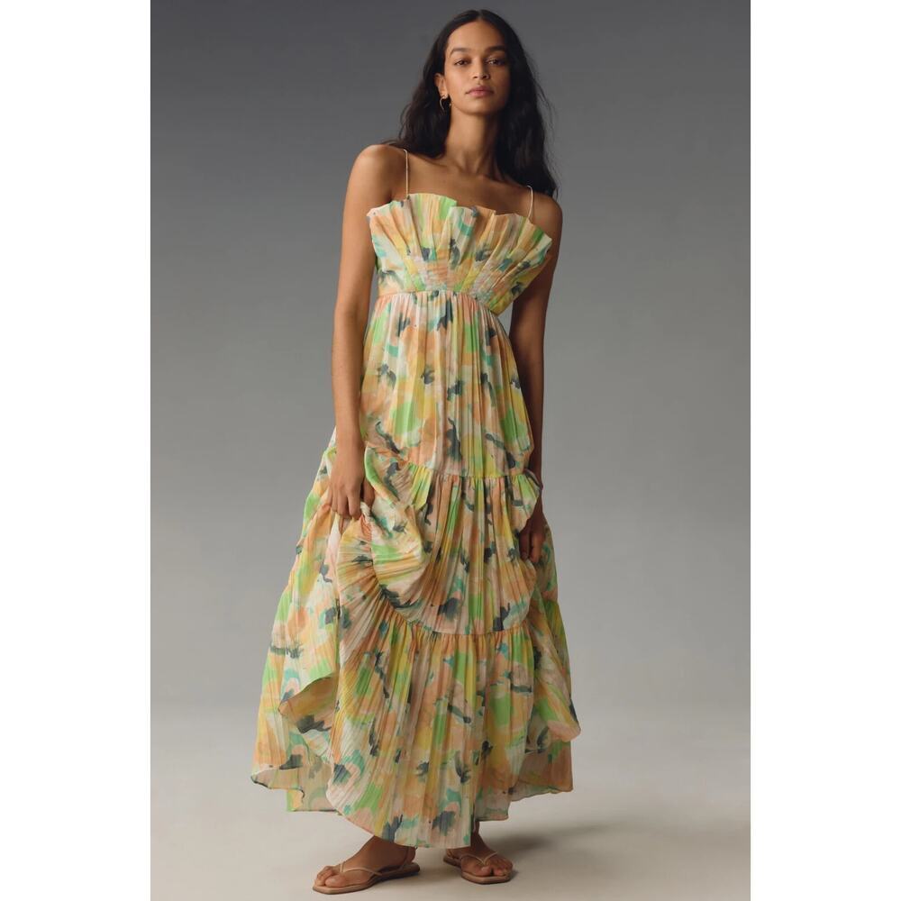 NWT Acler Hetherington Floral Maxi Tiered Dress Size US 12 Yellow #7E451